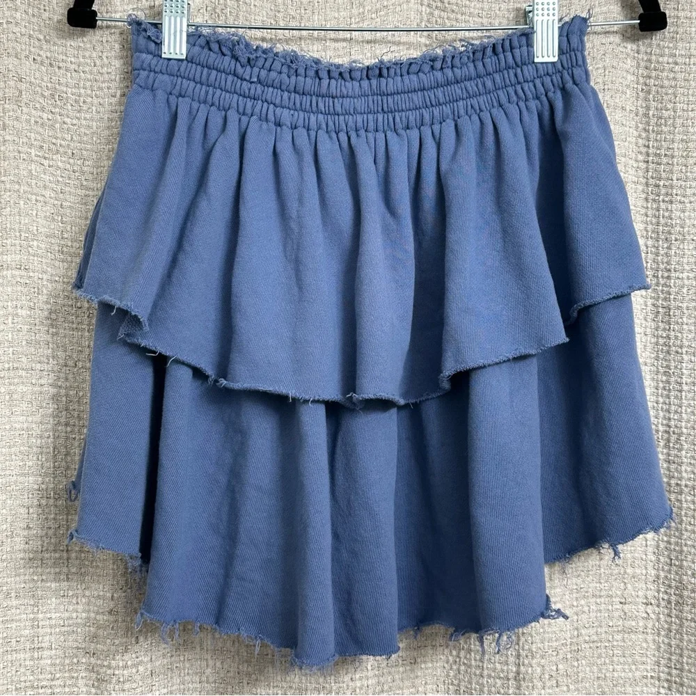 Aerie 100% Cotton Tiered Knit Mini Skirt Blue Size Medium